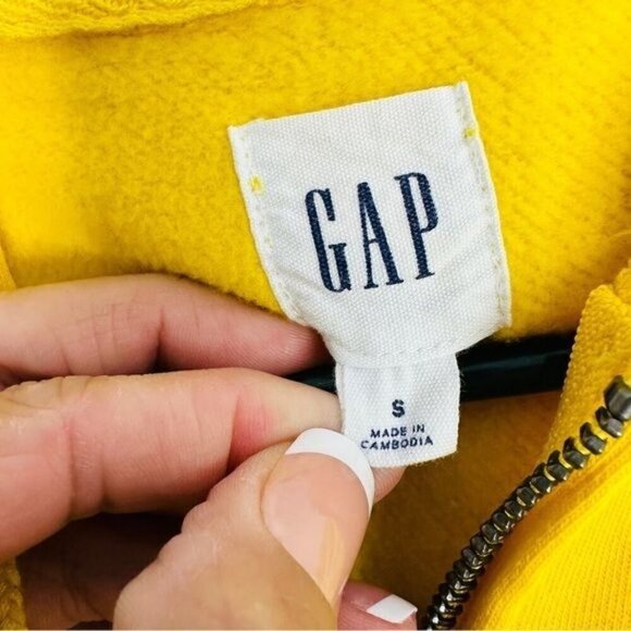 GAP Women's Yellow and Navy Logo Zip Hoodie Size Small - Picture 4 of 6
